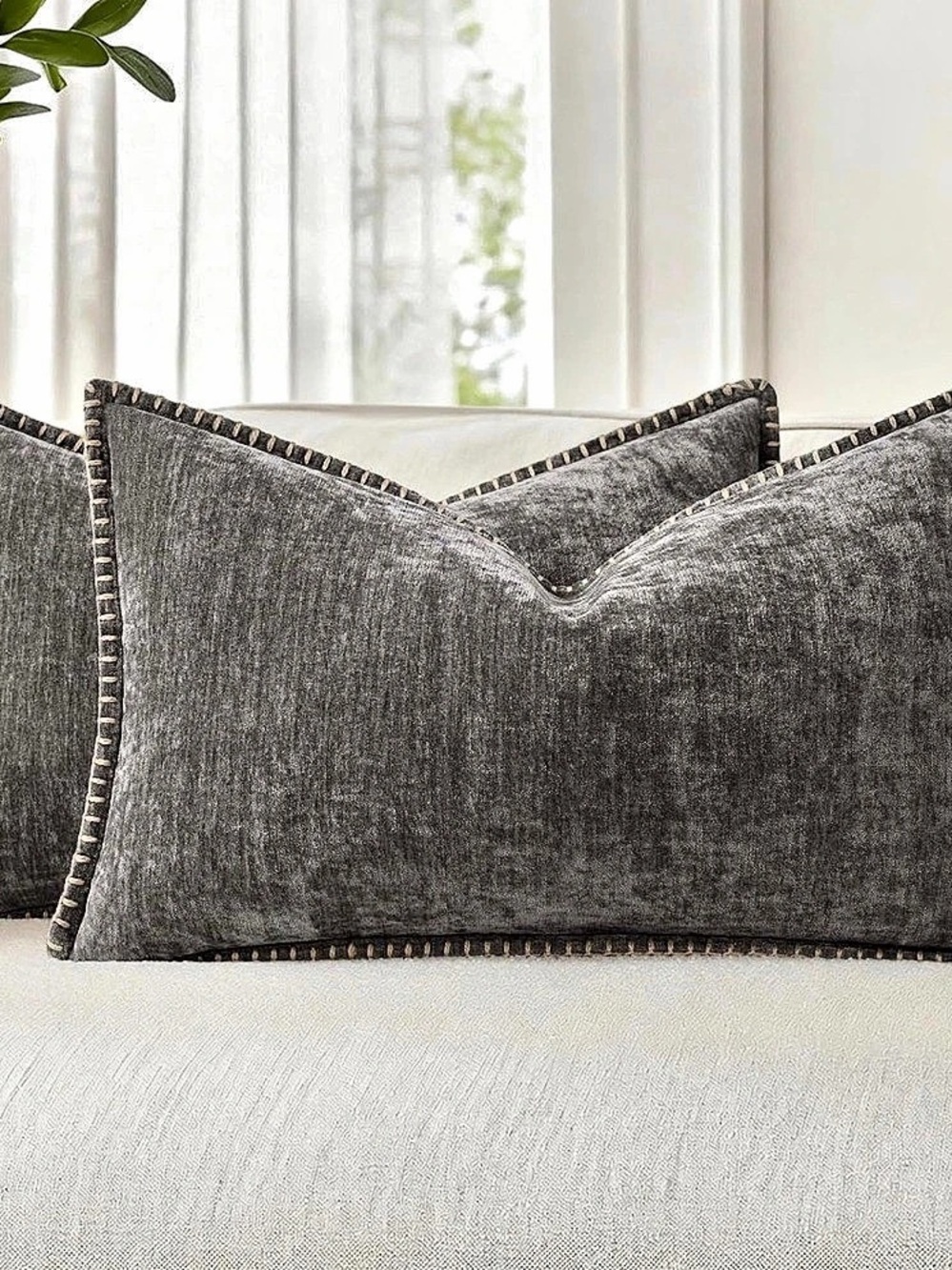 Dark Grey Soft Chenille Throw Pillow Covers - Set of 2 Covers 12"x20" - NEW